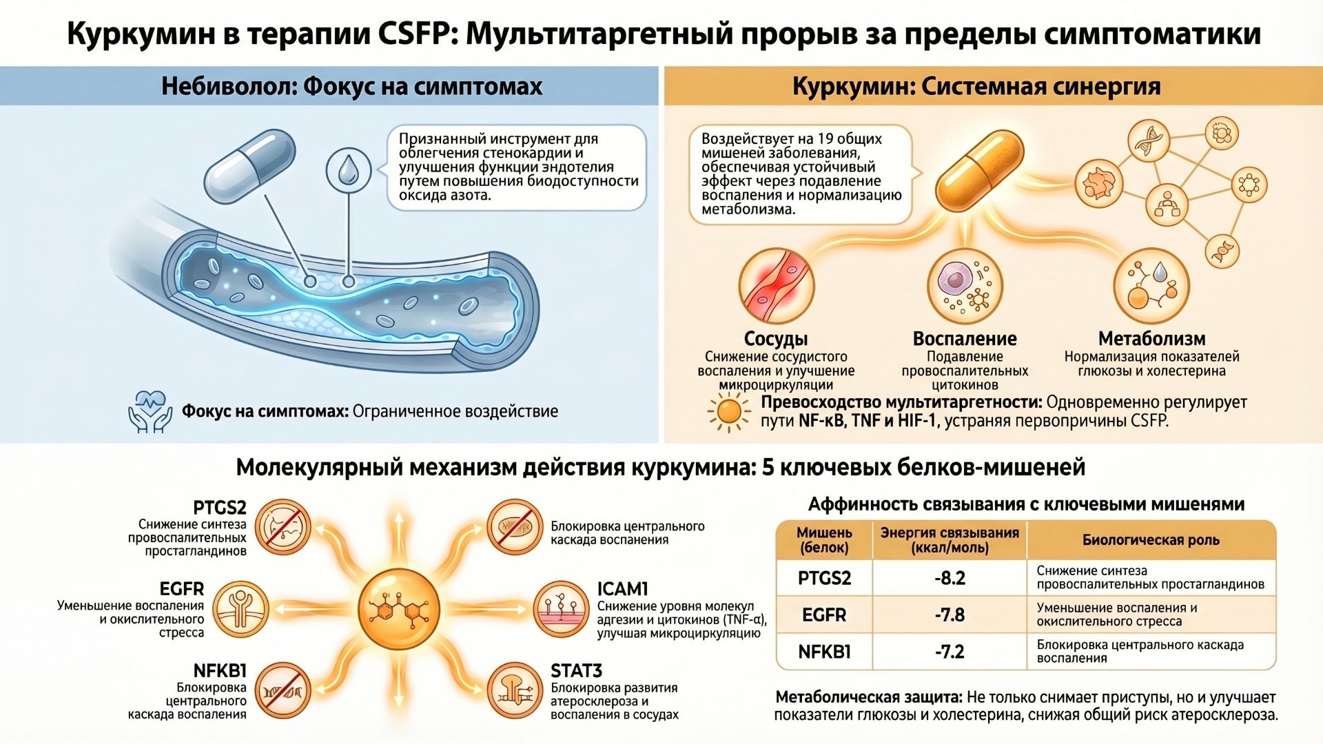 Синергия небиволола и куркумина в терапии феномена замедленного коронарного кровотока (CSFP)