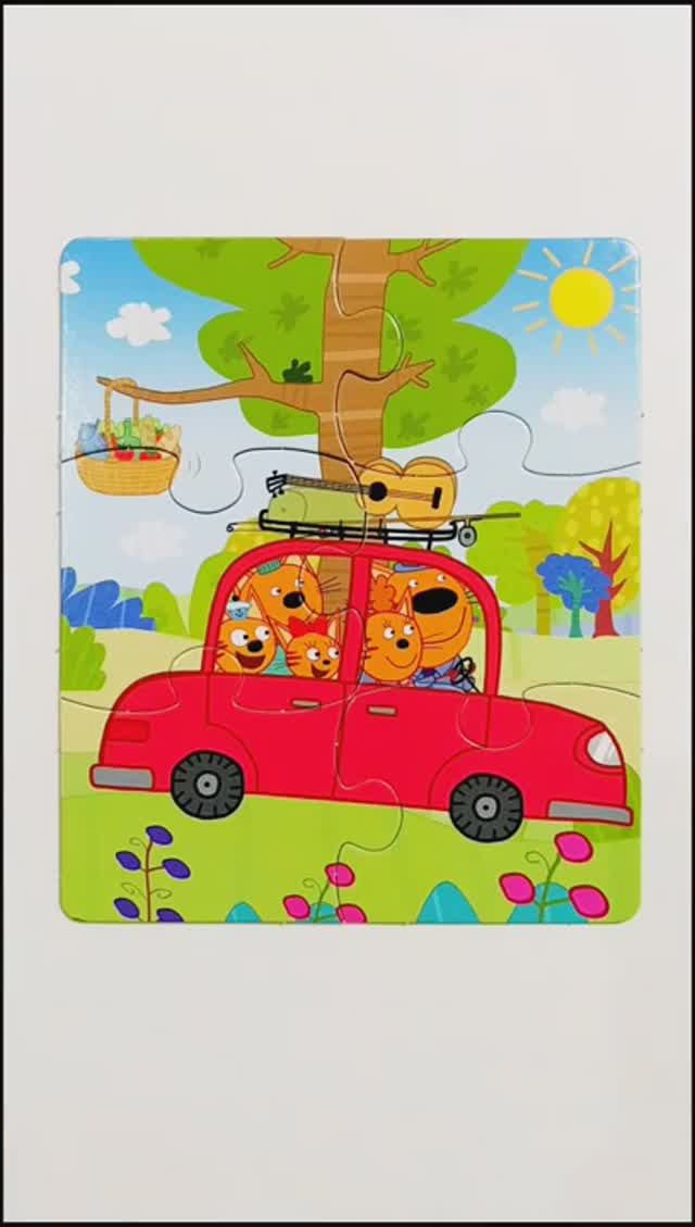 ТРИ КОТА - Коржик Компот и Карамелька едут с мамой и папой в машине. Пазлы для детей.