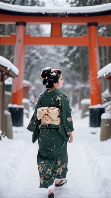 Зимняя прогулка в кимоно #кимоно #Япония #зима