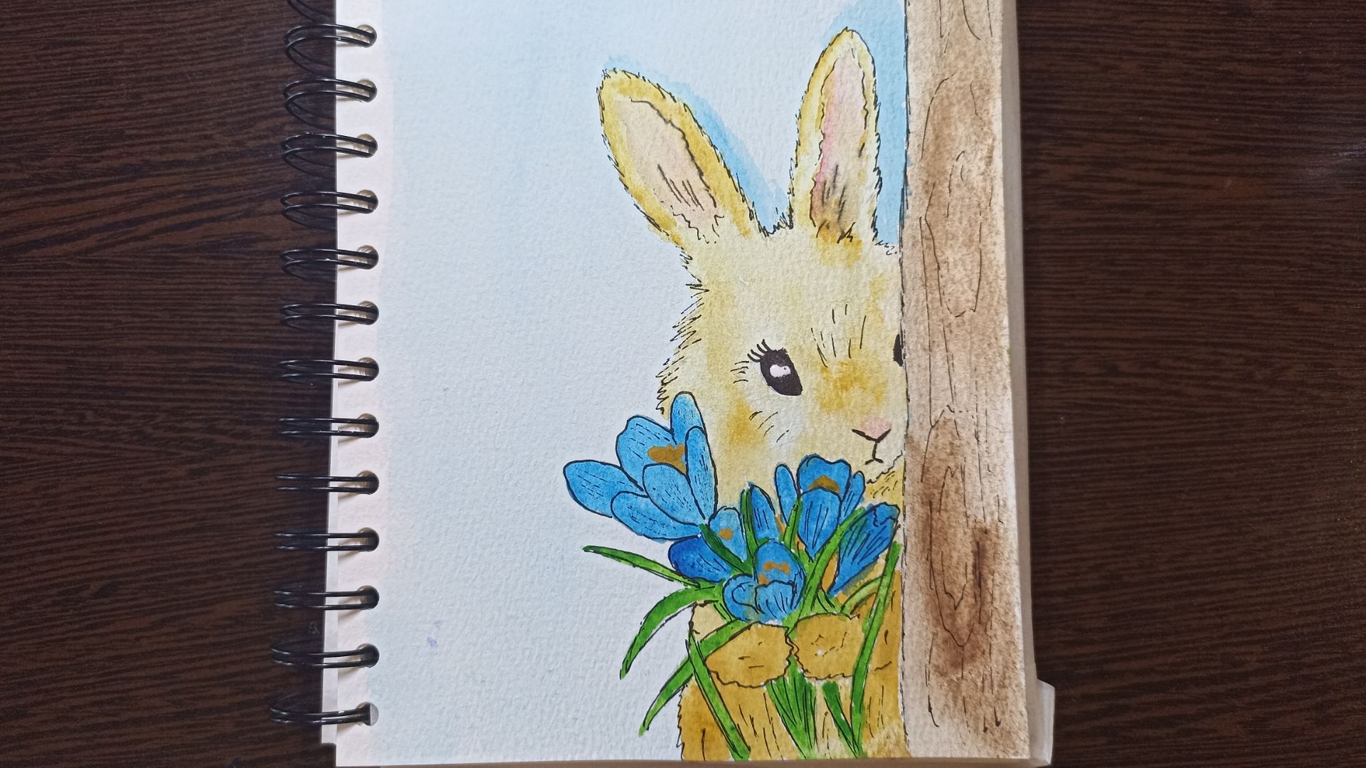 Рисунок акварелью / Кролик с букетом