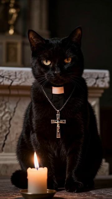 Черный кот-священник: магия ночи #кот #магия #н мистики
