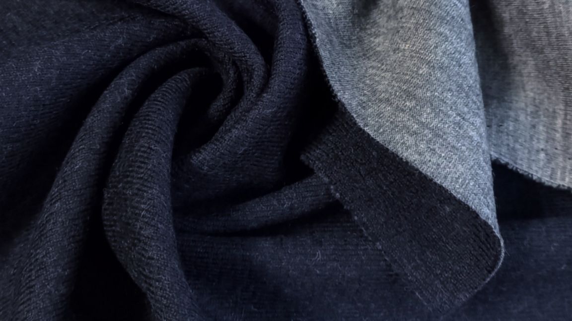 Ткань трикотаж 2-слойный 2-сторонний Италия, 540 темно-синий/серый меланж