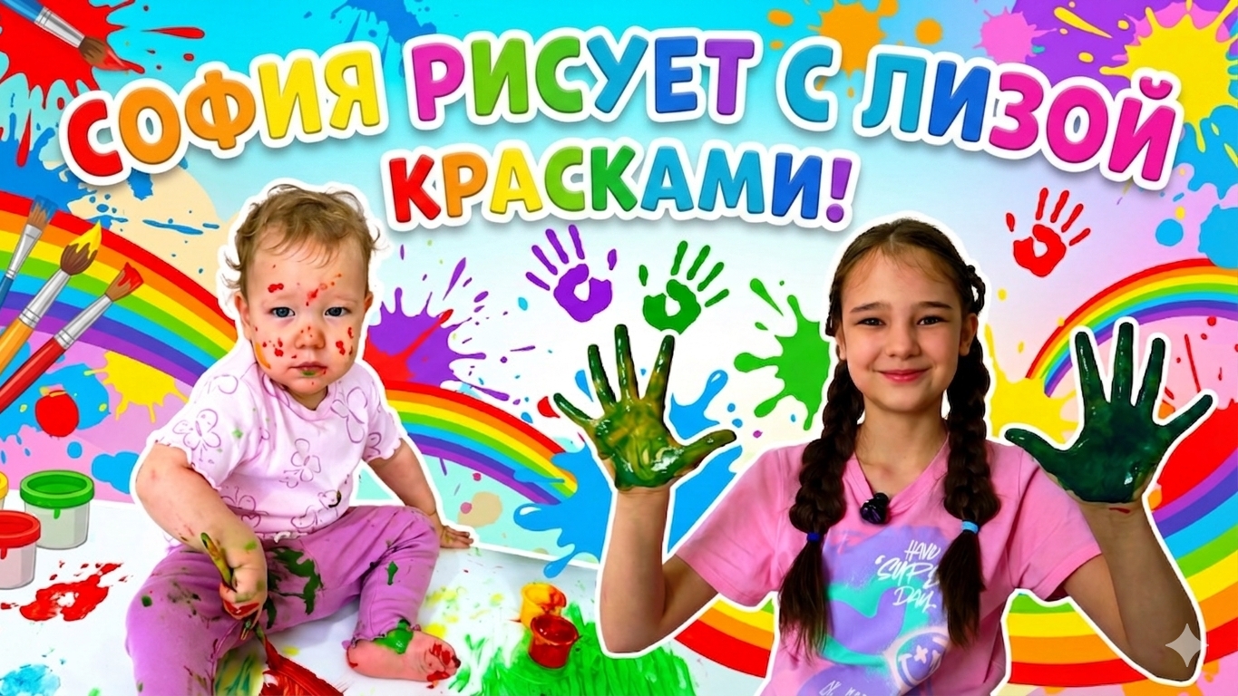 София рисует с Лизой красками