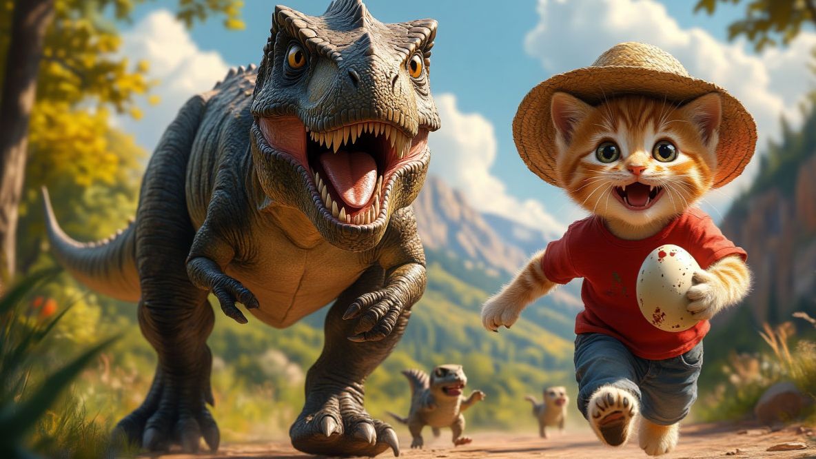 мультики для детей.Котик в лесу нашел яйцо динозавра.