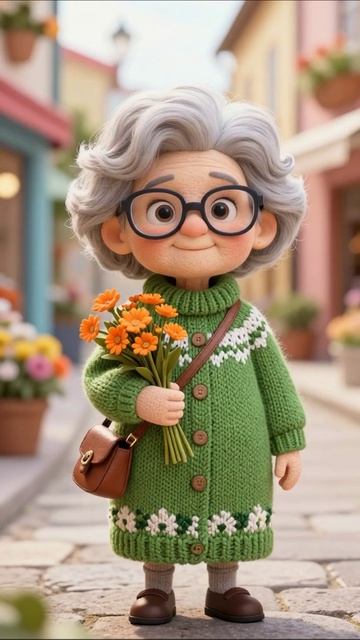 Добрая бабушка с цветами в руках #анимация #бабушка #позитив