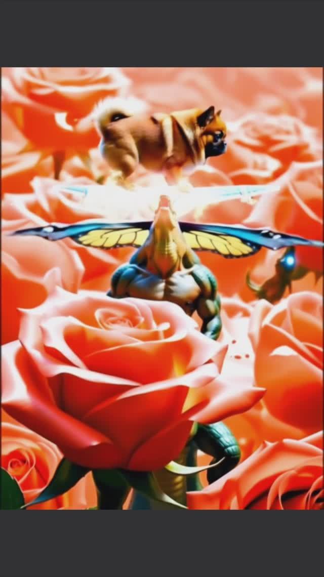 Качок с крокодильей головой и крыльями бабочки и пекинес на ковре-самолёте)