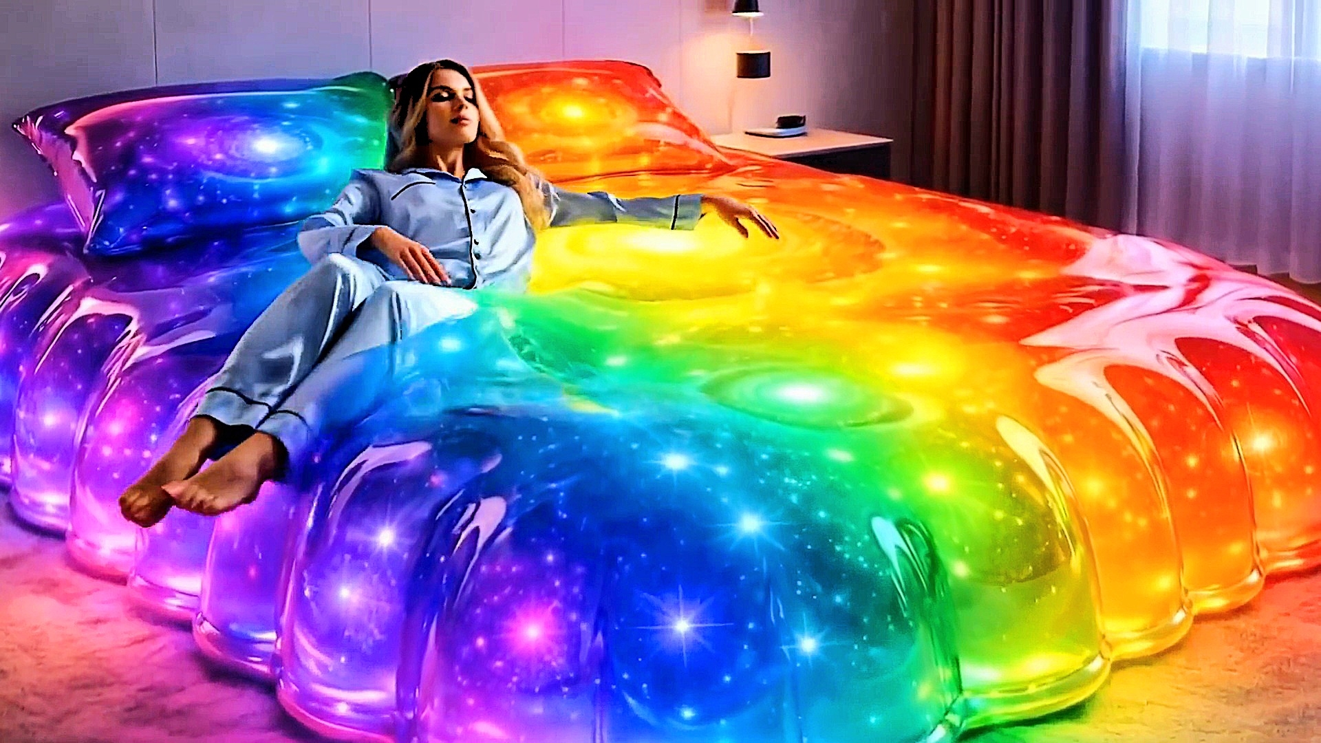 Какую кровать выберешь ты? Яркое ИИ видео. ASMR, АСМР видео.