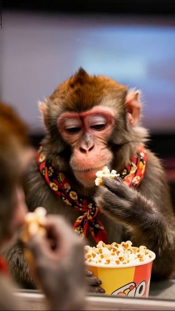 Обезьяна на киносеансе с попкорном #обезьяна #кино #приключения