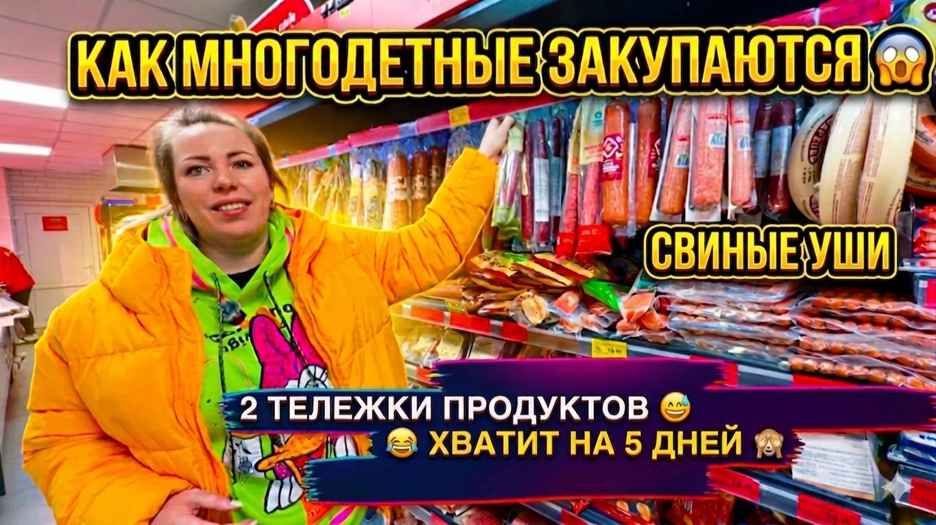 КАК МНОГОДЕТНЫЕ ЗАКУПАЮТСЯ 😱 2 ТЕЛЕЖКИ ПРОДУКТОВ 😅 СВИНЫЕ УШИ 😂 ХВАТИТ НА 5 ДНЕЙ 🙈