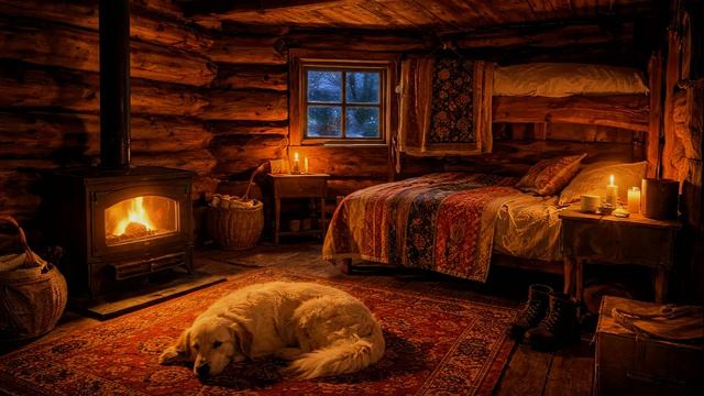 Атмосфера зимней хижины ❄️ Звуки снежной бури и камина для спокойного сна.