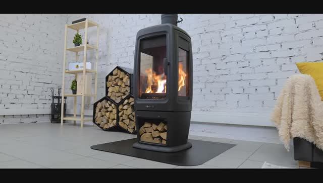 Печь-камин Everest S12P: чугунный корпус, трехстороннее остекление