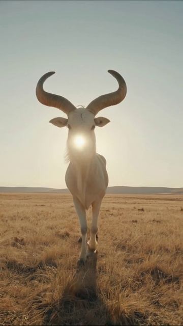 Белый баран на фоне заката #природа #животные #пейзаж