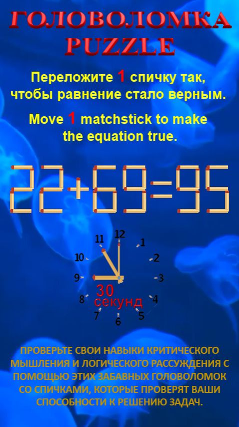 ГОЛОВОЛОМКА – PUZZLE. 22+69=95, 22+54=88