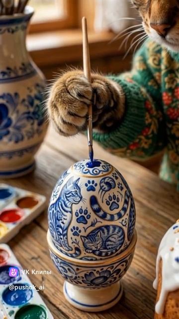 Кот красит яйца!! 🥚🖌😸 #shorts #shortvideo #easteregg #cats #Ai #Пасха #Коты #Яйца #ИИ