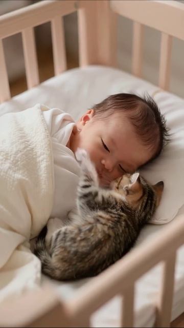 Мягкие сны: младенец и котенок #котенок #младенец #милота