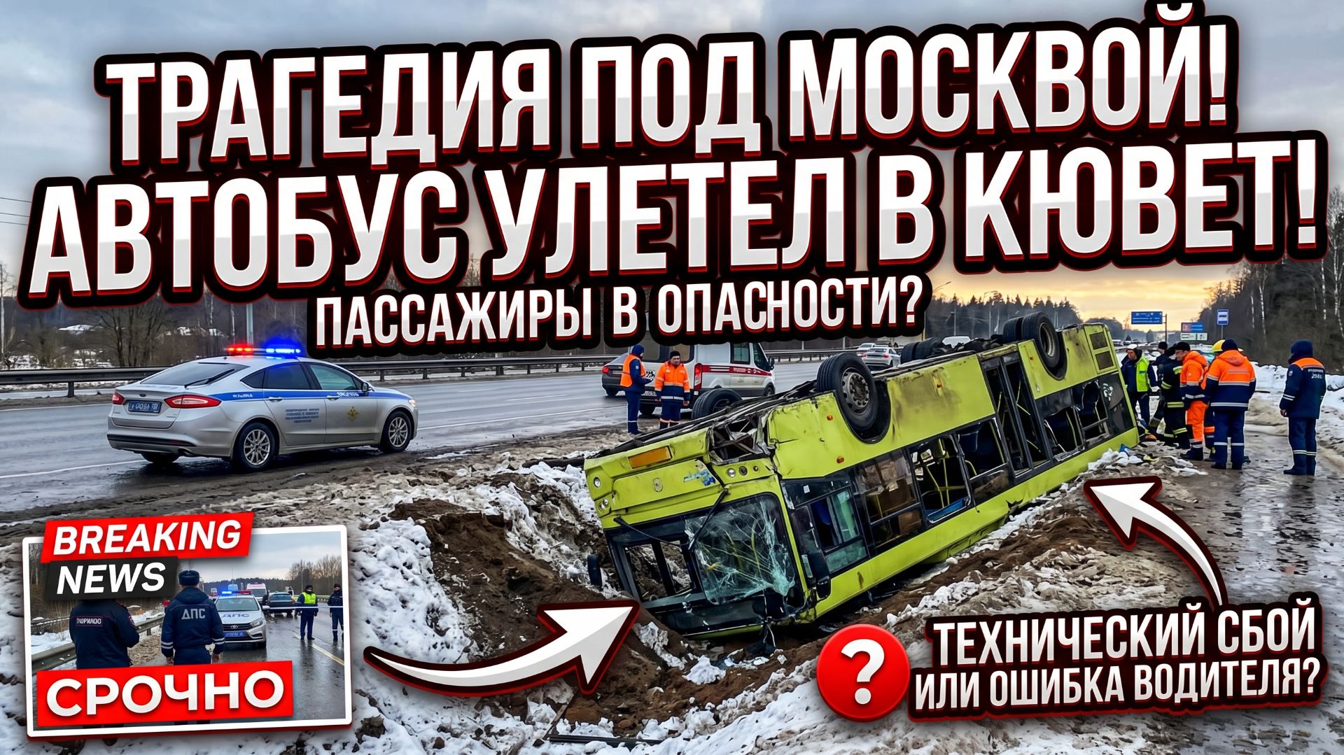 АВТОБУС ПЕРЕВЕРНУЛСЯ В ПОДМОСКОВЬЕ: первые кадры с места ДТП