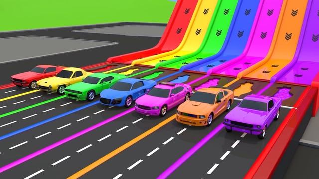 Мультики для детей Учимся с помощью машинок Цветные трассы для уличных транспортных средств-монстров