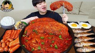 АСМР МУКБАНГ кимчи ччиге, пибимбап, Жареная рыба рецепт !
