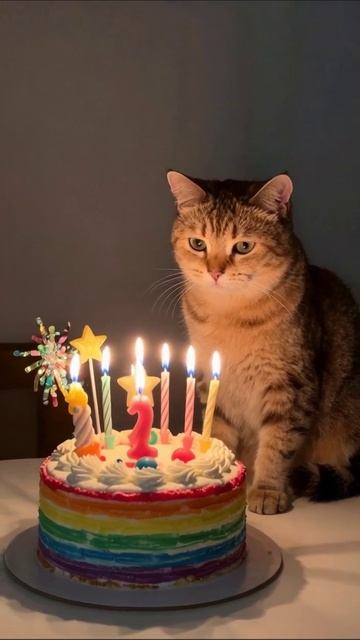 Кот на дне рождения: праздничный торт и свечи! #кот #деньрождения #праздник