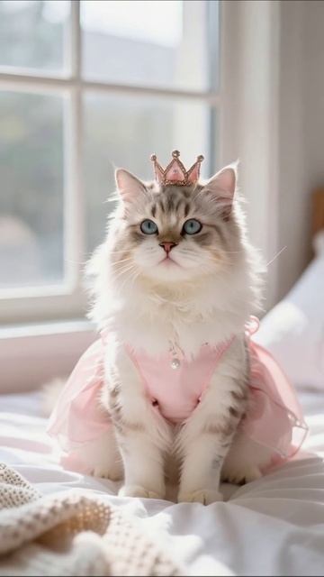 Кошка в платье: королева уютного утра #котики #досуг #приключения