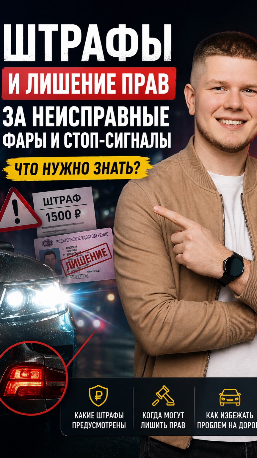 Штрафы и лишение прав за неисправные фары и стоп-сигналы. что нужно знать