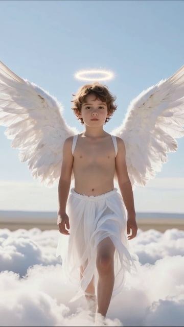 Мальчик-ангел среди облаков #ангел #доброта #мир