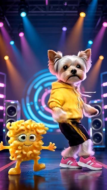 Макарошка и йорк танцуют