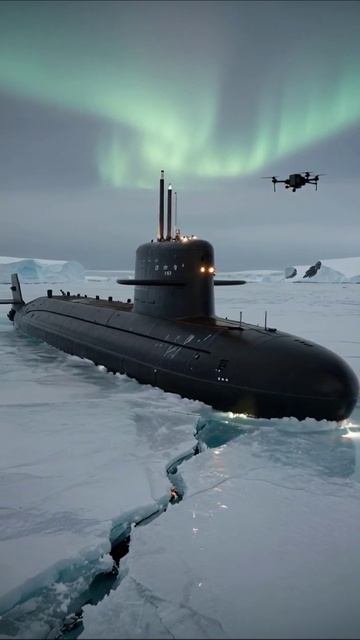 Подводная лодка в арктическом сиянии #подводныймир #арктика #технологии