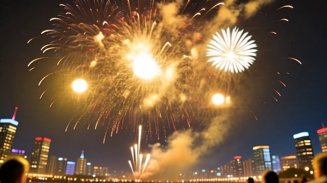 Разноцветные фейерверки над ночным городом! ✨🎆 Магия огней!