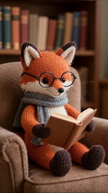 Умный лисенок с книжкой #лис #вязание #чтение