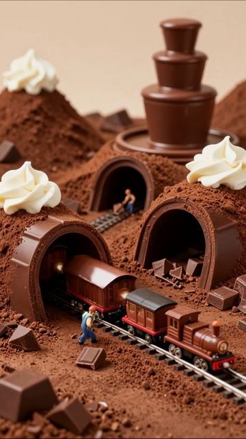 Шоколадные горки с поездами: Сладкое путешествие #шоколад #десерты #путешествия