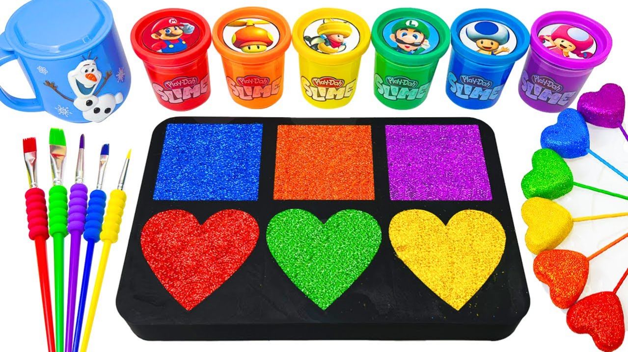 ИГРАЕМ В ЦВЕТНЫЕ СЛАЙМЫ ЗАЛИВАЕМ СЕРДЕЧКИ КВАДРАТИКИ ВИДЕО ДЛЯ ДЕТЕЙ ДЕТСКИЙ КАНАЛ ИГРАЛКИ-ЗАЛИПАЛКИ