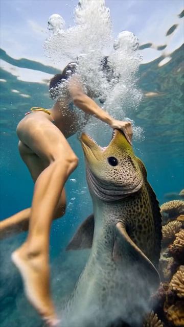 Опасная встреча с муреной на коралловом рифе