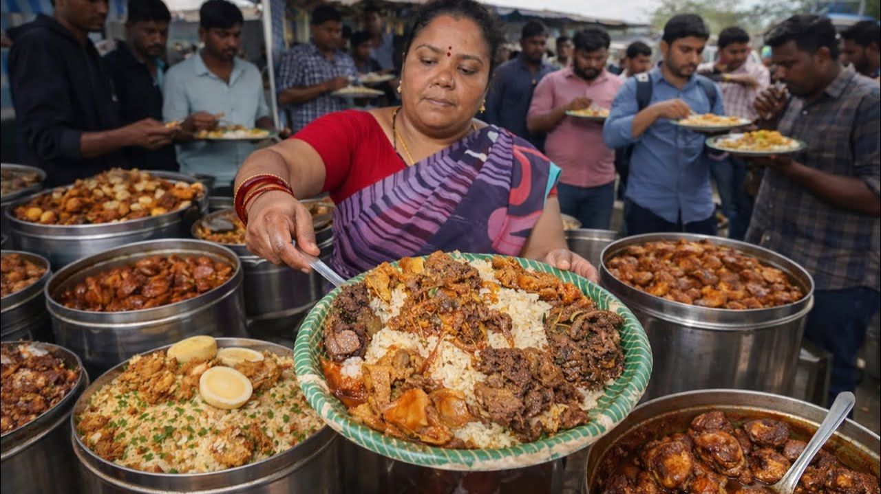 🍿 Самая тяжелая в мире тарелка с индийской уличной едой  Приготовление мяса в режиме нон-стоп