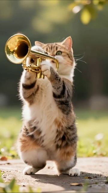 Котик с трубой: Музыка природы! #кот #музыка #видео