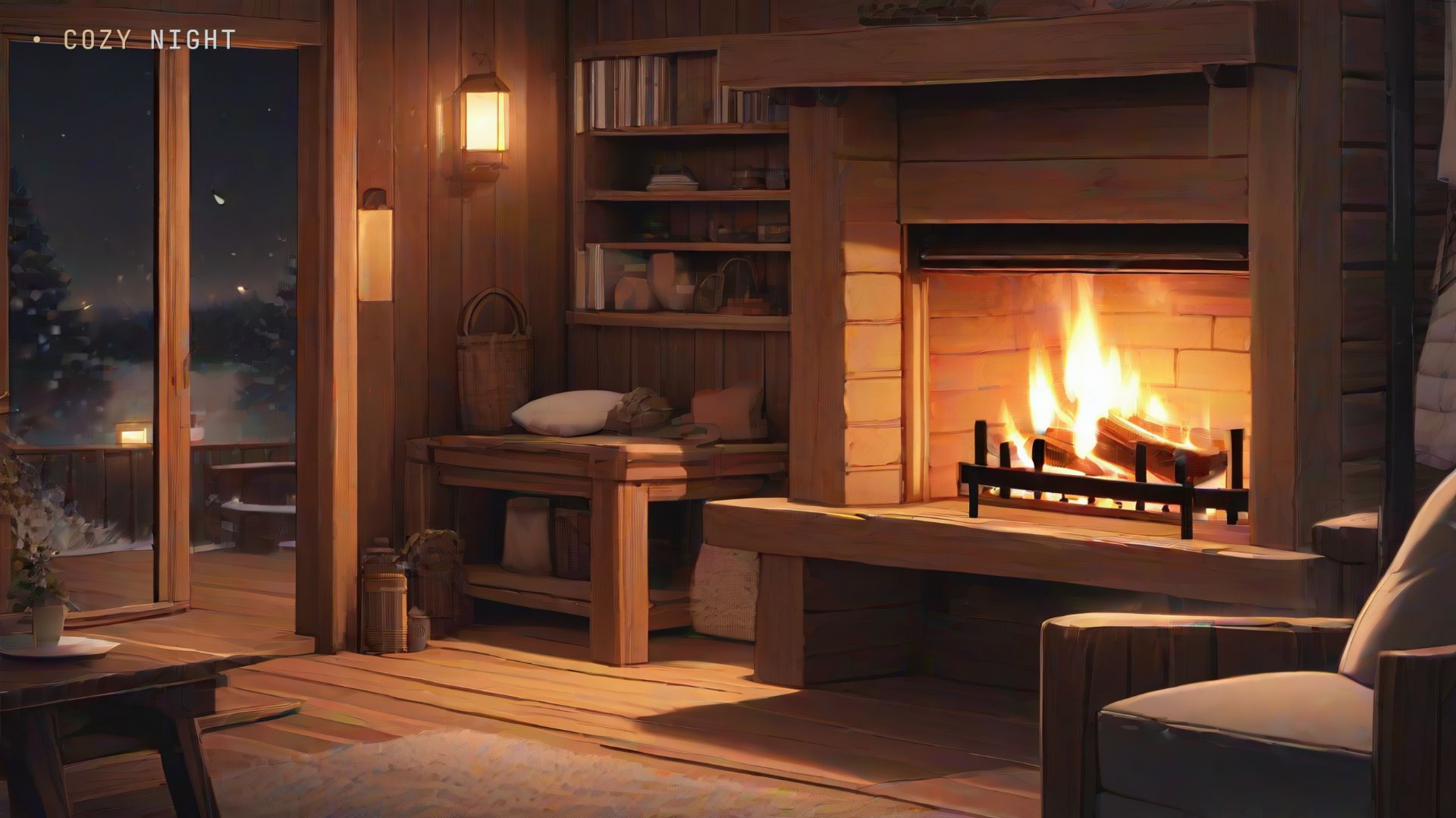 Огонь в печи ночью — уютная анимация для сна