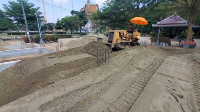Incredible Bulldozer Operator Clearing Garbage Area And Pushing Soil Filling Land With Dump Trucks