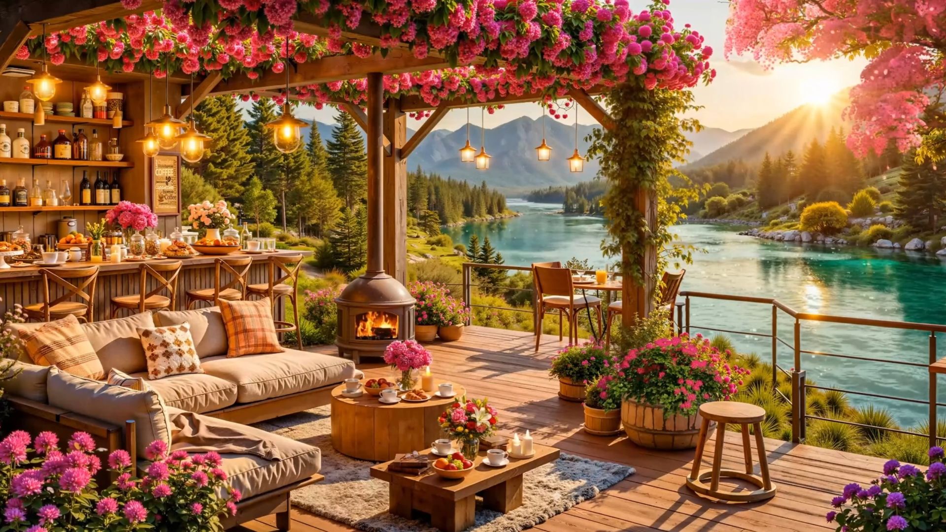 Весенний Камин с джазом на фоне для отдыха и расслабления 🌸☕🔥