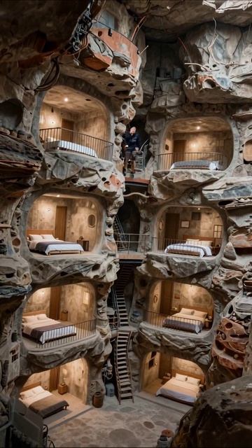 Уникальный дом в скале: природный уют #архитектура #интерьер #природа