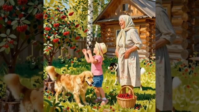 Как бабушка с внучкой собирали ягоды в саду🍓🍒🍓