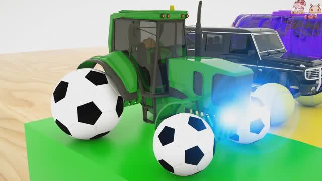 Учим цвета для детей с помощью водного трактора - Учим цвета с помощью футбольных мячей и сборки шин