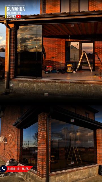 Безрамное остекление на террасе стекло бронза