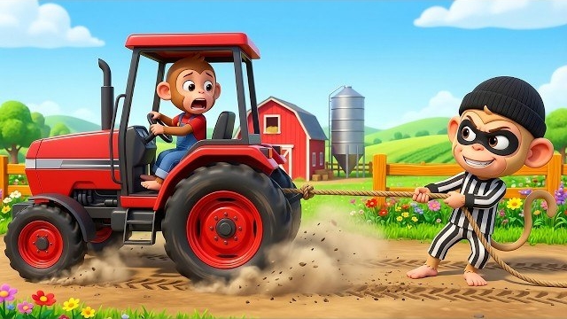 Забавная обезьянка | Кракс украл красный трактор Наны глубокой ночью! | Мультфильм про обезьянку