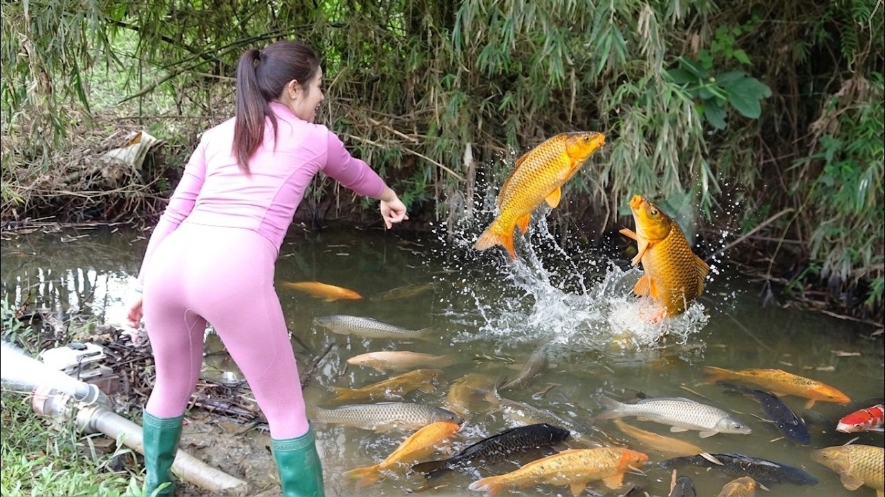 Интересные приемы рыбалки. Откачала воду из озер и поймала крупную рыбу. Жизнь во Вьетнаме