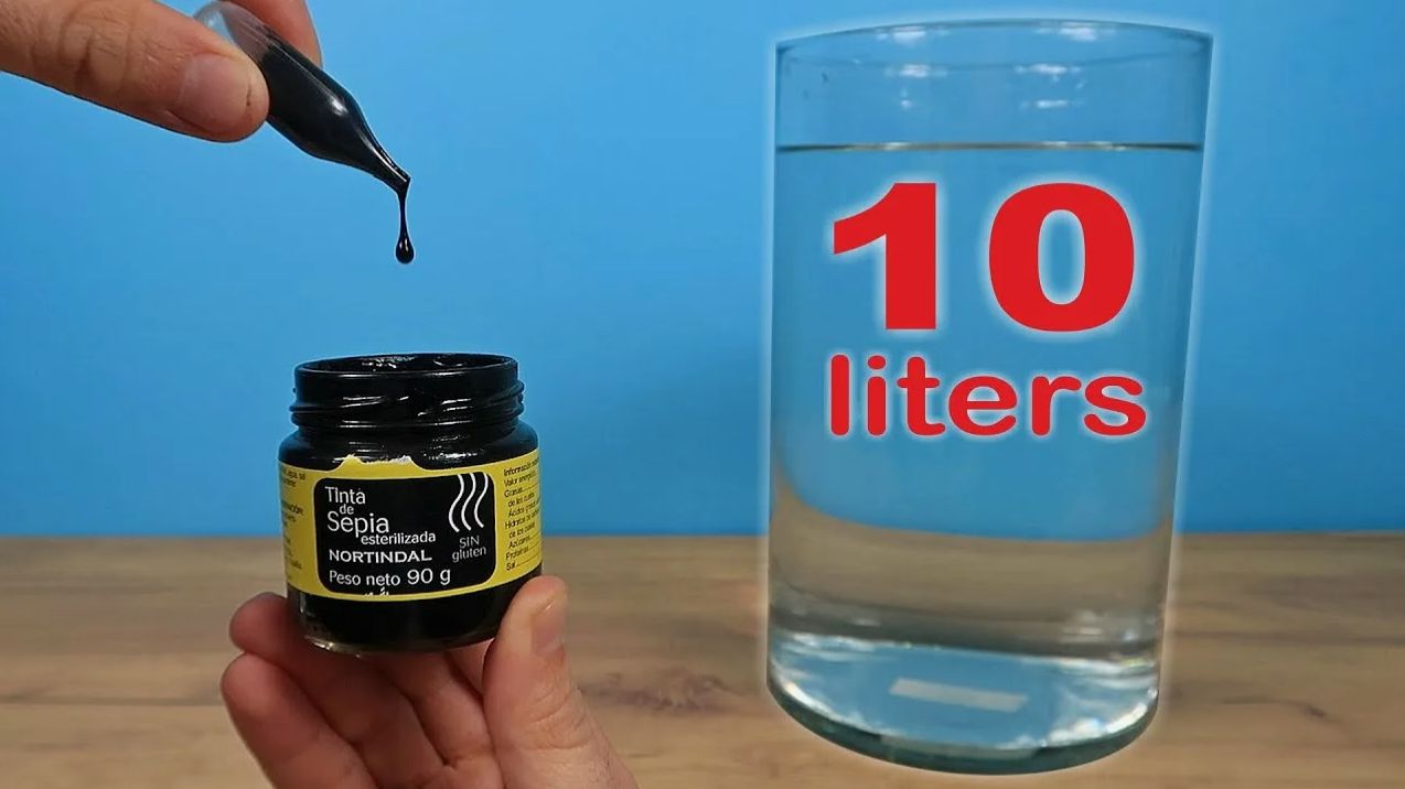 Сколько капель чернил Каракатицы закрасят 10л воды. Эксперимент.