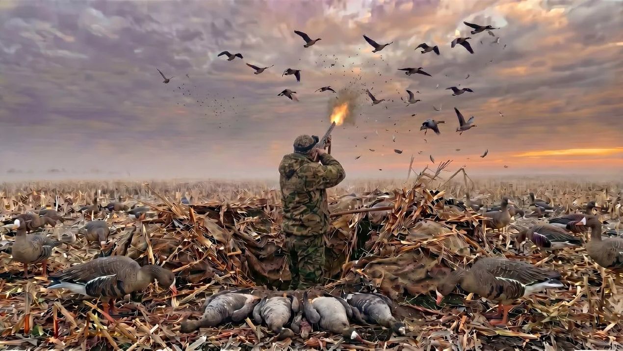 охота на гуся на кормовом поле. тысяча гуся и я один в Тамбовской области