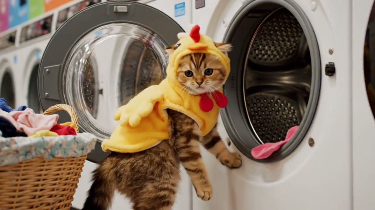 Котята стирают бельё вместе с мамой 🐱🥞❤️