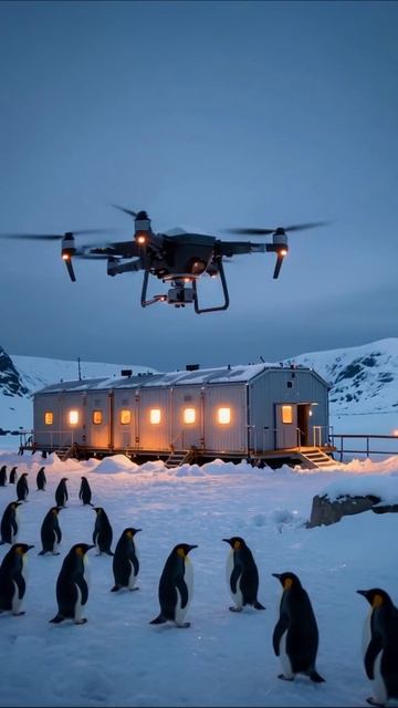 Пингвины под наблюдением дрона: Антарктическая жизнь #пингвины #дрон #Антарктида