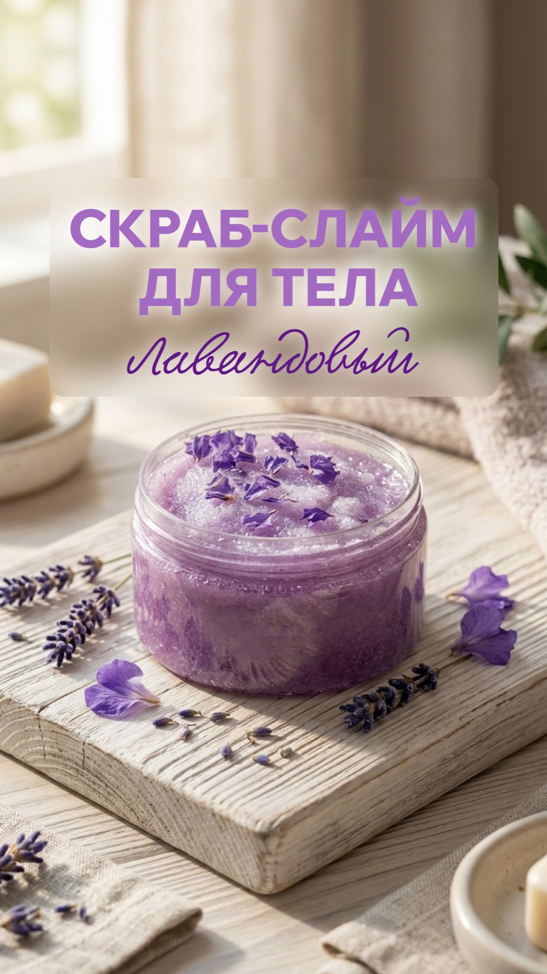 Скраб, который хочется трогать 😍 тянется как слайм, пахнет лавандой 💜