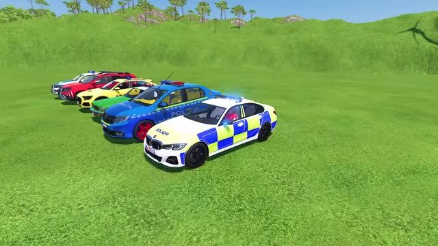 Машинки экстренных служб полиция пожарная скорая помощь на грузовиках - синий трактор